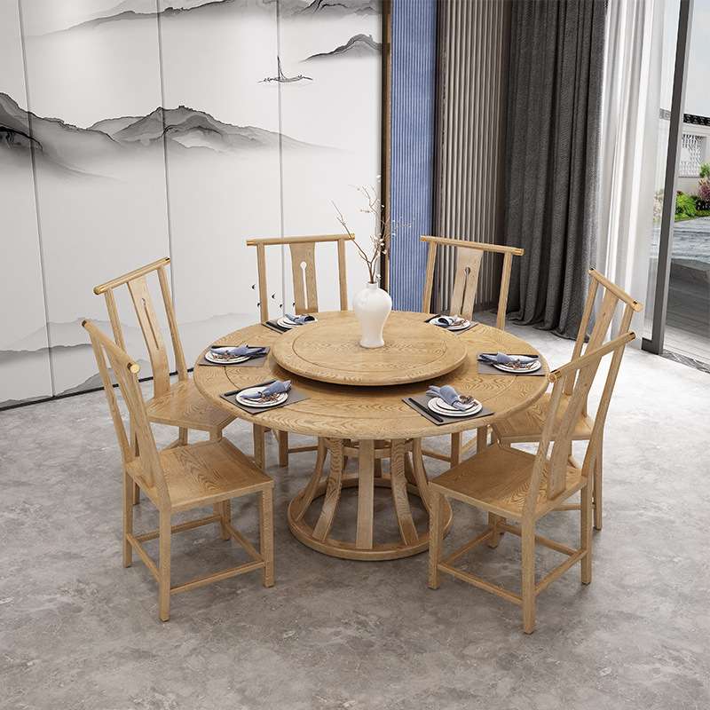 实木圆餐桌现代简约1.3/1.5米8人饭台白蜡木餐厅家具新中式原木色