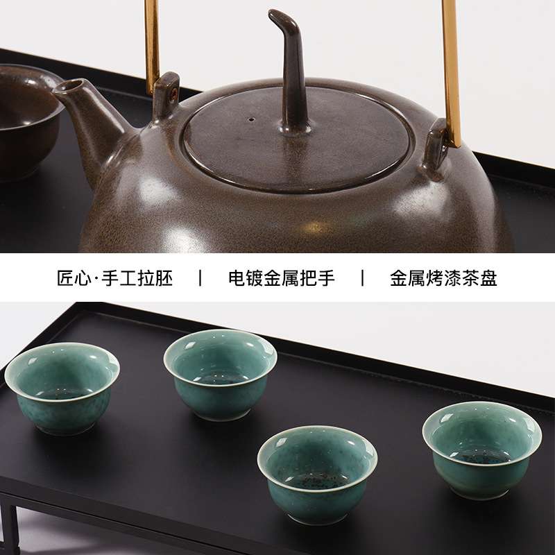 新中式陶瓷茶壶茶道装饰品茶室茶盘工艺品样板间室内茶具套装摆件