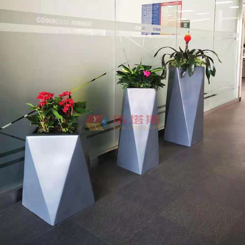 依塔斯玻璃钢圆形组合花盆景观花钵室内商场售楼部落地美陈简约