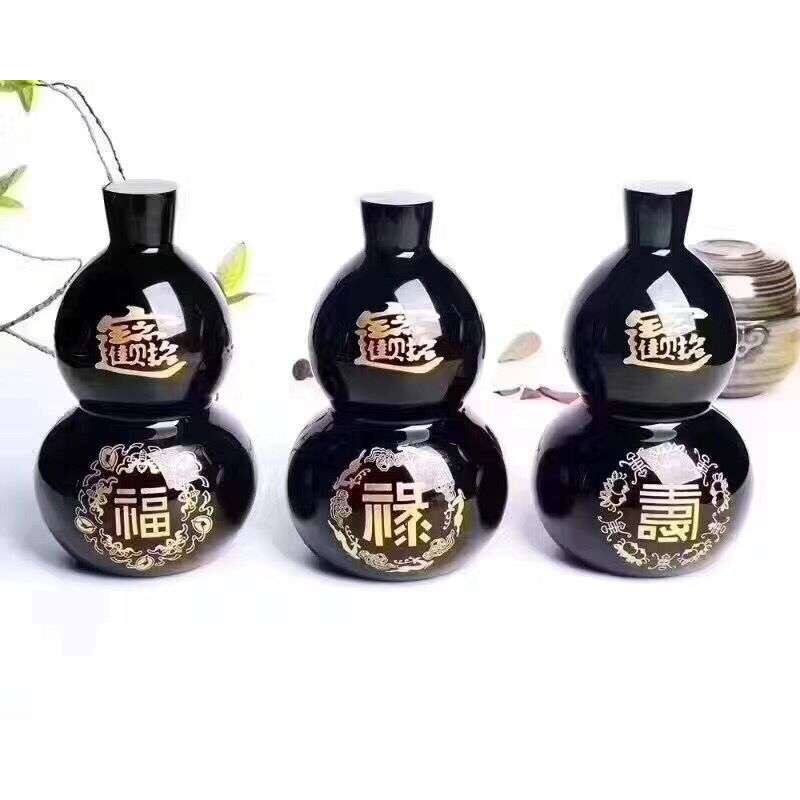 矿宝水晶工 厂 天然福 禄 寿黑曜石摆件 家居办公室风水摆饰