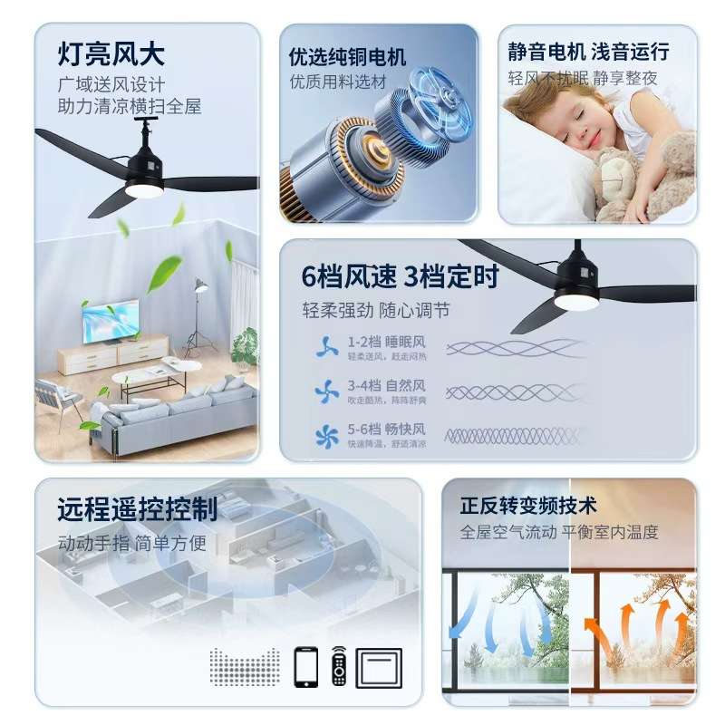 跨境户外防水风扇灯凉亭阳台大风力吊扇灯北欧客厅静音直叶风扇灯