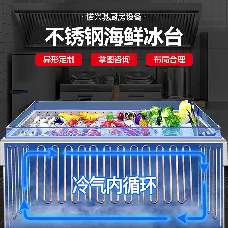 冰台不锈钢商用超市展示柜水产鱼肉冷冻柜点菜柜铜管制冷保鲜柜