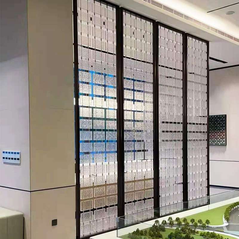 新中式镂空花格隔断墙客厅玄关柜门酒店办公室屏风水晶玻璃家用