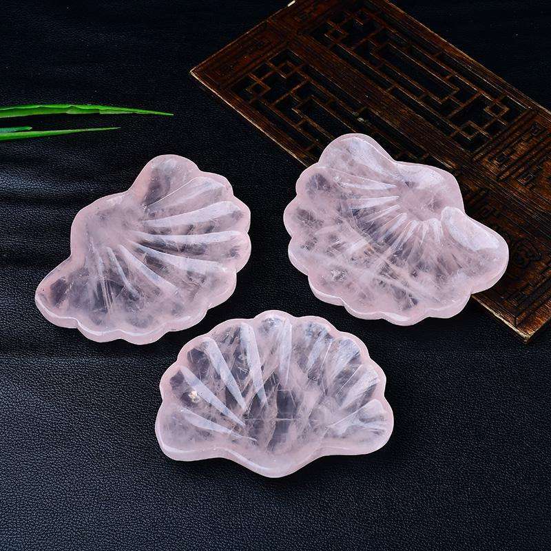 天然粉晶贝壳碗摆件粉水晶原石雕刻水晶消磁碗首饰收纳碗家居摆设