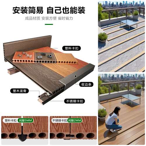 户外塑木地板庭院防腐自铺露台室外阳台木塑地台WPC塑木装饰地板