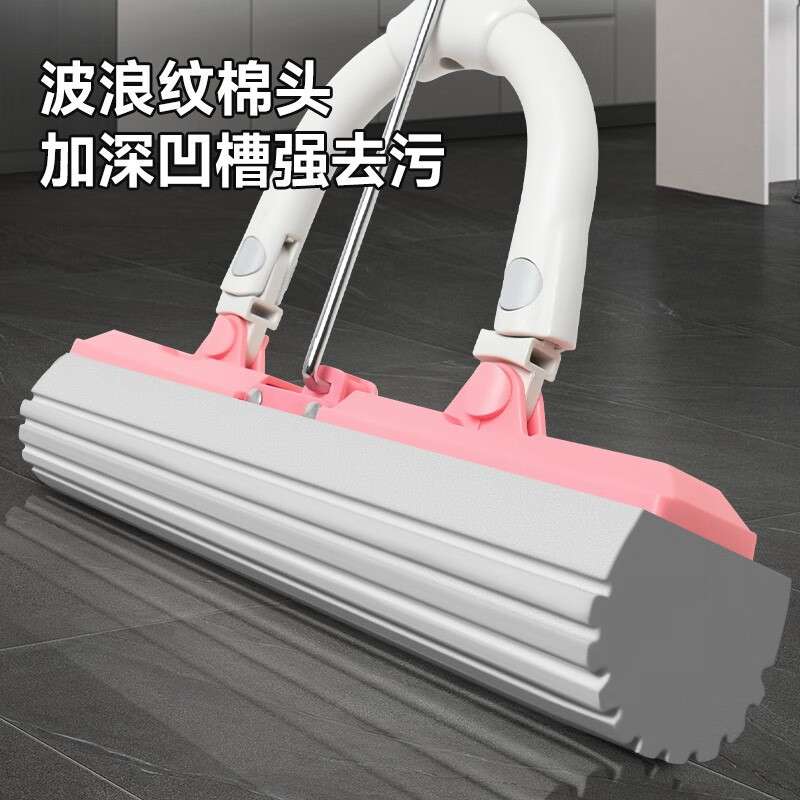 茶花(CHAHUA)海绵拖把大号家用吸水免手洗对折式拖头不锈钢伸缩