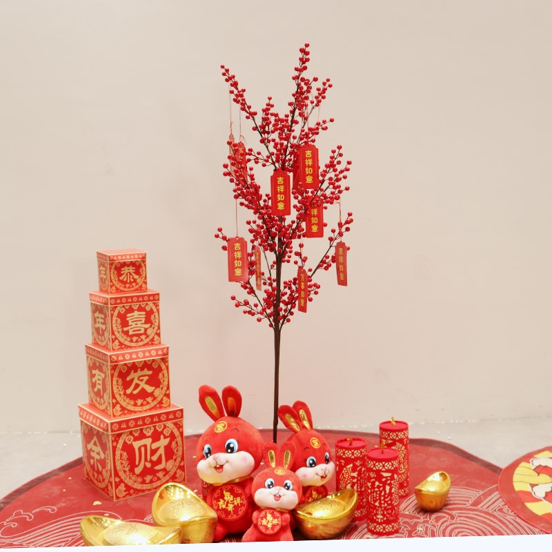 新年发财树红果树春节红浆果树摇钱树落地装饰家居摆件客厅装饰