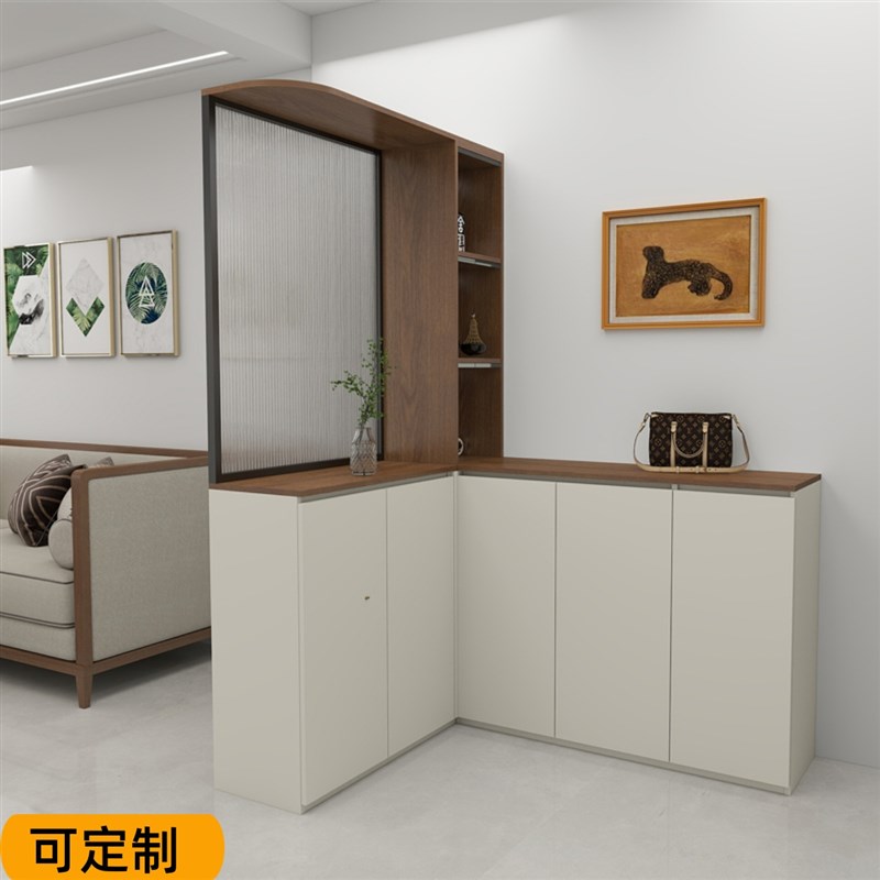 入户转角艺术玻璃屏风隔断柜正对大门玄关柜进门装饰门厅鞋柜定制