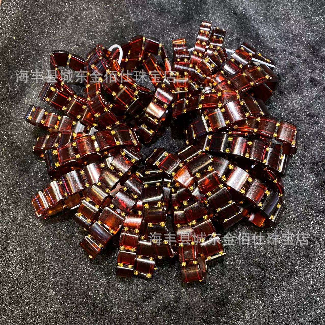 琥珀蜜蜡天然血珀手牌 酒红色血珀手排