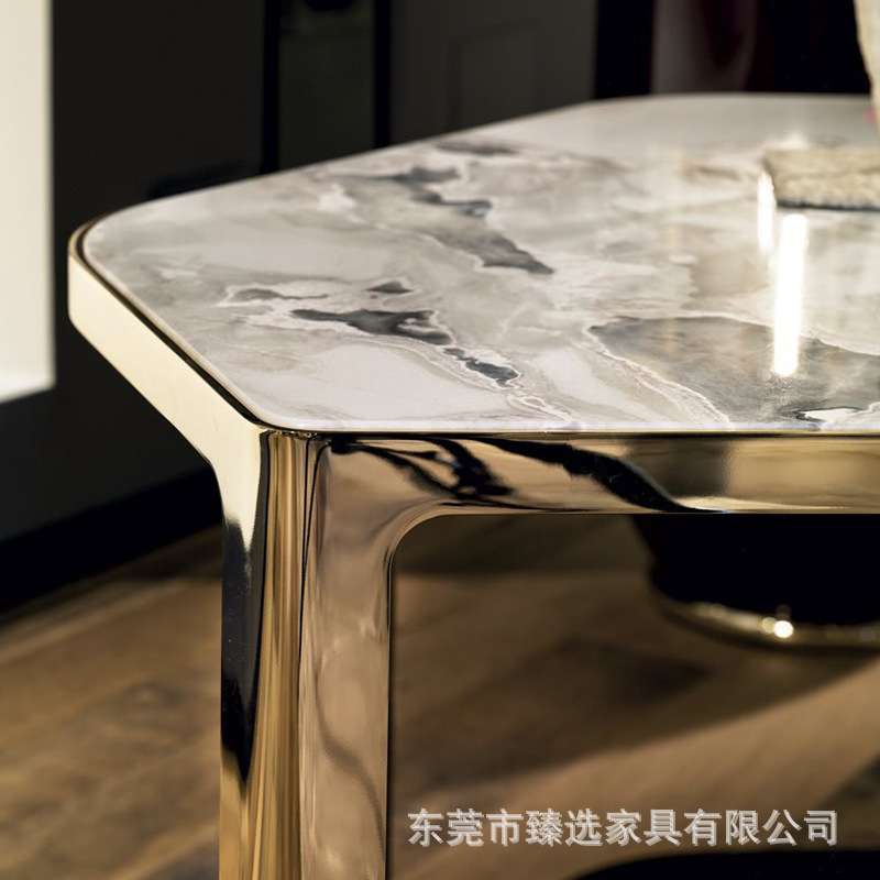 LONGHI意式奢华不锈钢大理石角几现代轻奢客厅多边形边几高端家具