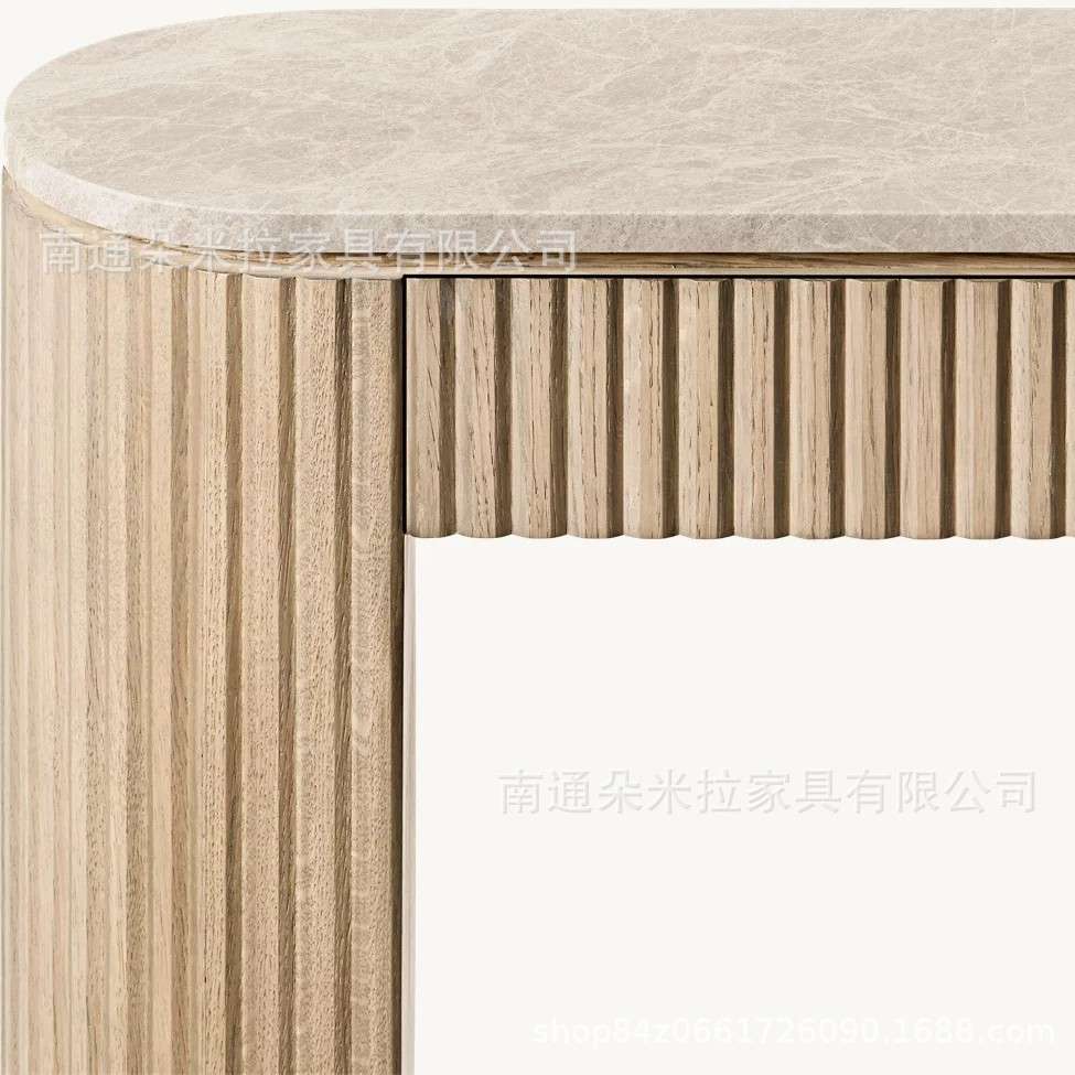 RH美式实木高端豪华玄关柜桌面采用大理石设计