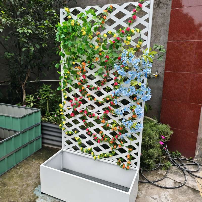 镀锌板网格种植箱栅栏花架花盆 户外花架庭院爬藤种植箱隔断花箱