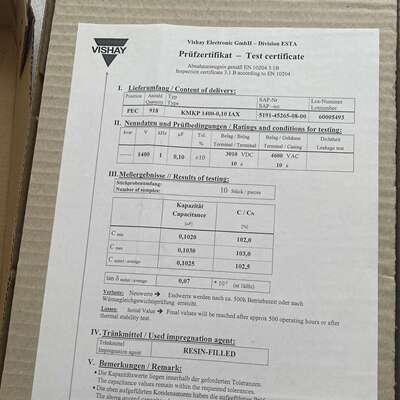 VISHAY薄膜电容器 1400V 0.1uF 35x55 KMKP 1400-0.10IAX电力电容