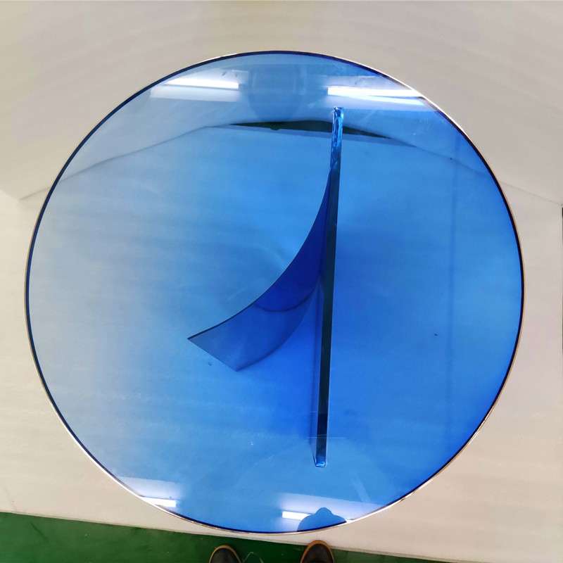 亚克力蓝色渐变桌面镜面金属边框克莱因蓝色圆桌轻奢创意会客桌椅
