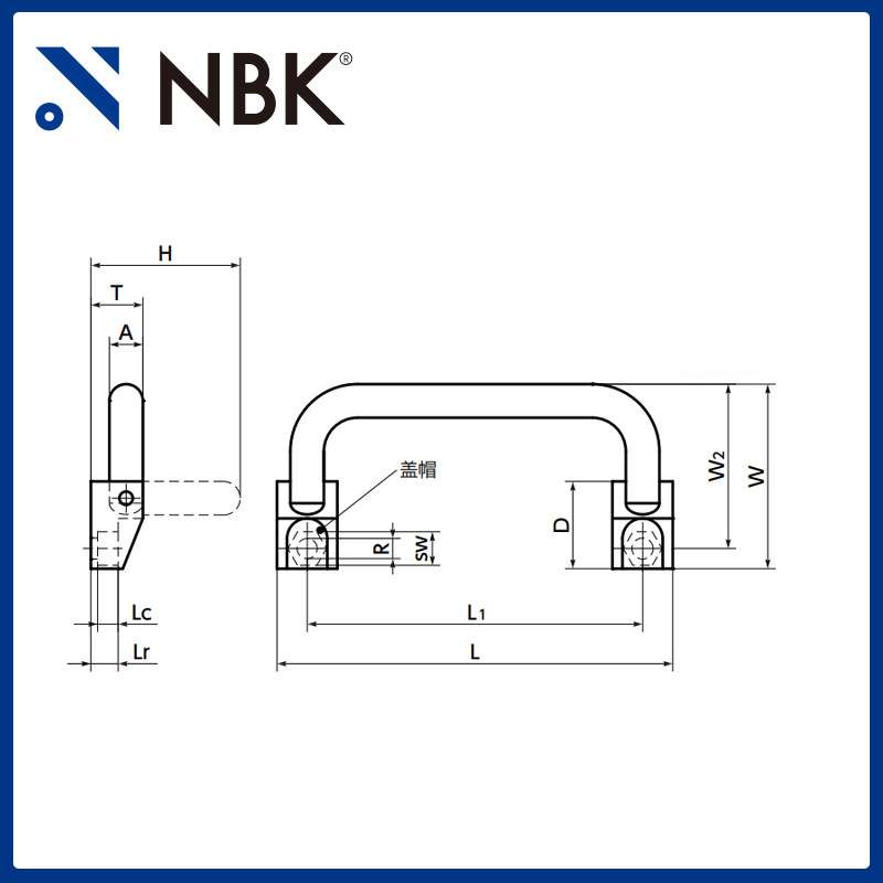 NBK URPHS 折叠式拉手正面不锈钢制 100mm~180mm 机械厂家直供