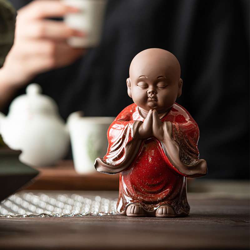 精品手工可养紫砂四不小和尚茶宠摆件禅意人物陶瓷茶桌茶台装饰品