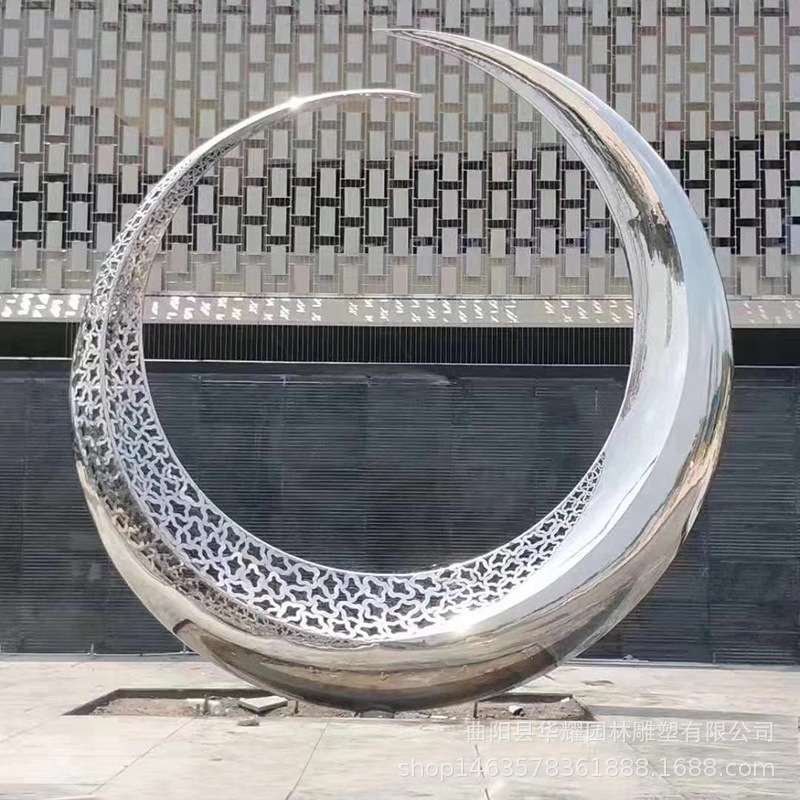 不锈钢水滴浪花雕塑大型校园广场户外景观鹿圆环月亮抽象魔方圆环