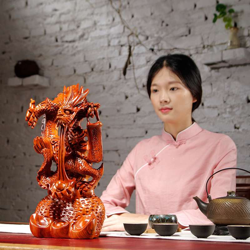 花梨木雕龙摆件实木雕刻十二生肖动物龙家居补角吉祥物装饰工艺品