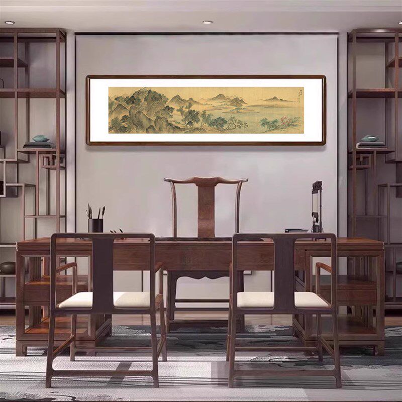 恽寿平国画湖山春暖图水墨山水画新中式客厅装饰画茶室背景墙挂画