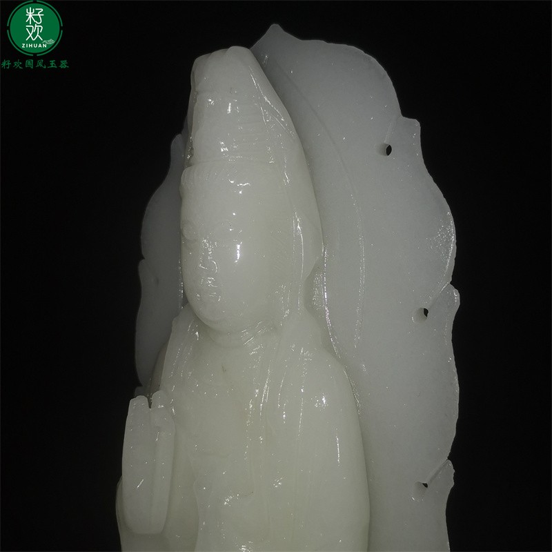 家用供奉汉白玉石南海观音坐莲佛像普贤菩萨站立饰品摆件客厅桌面