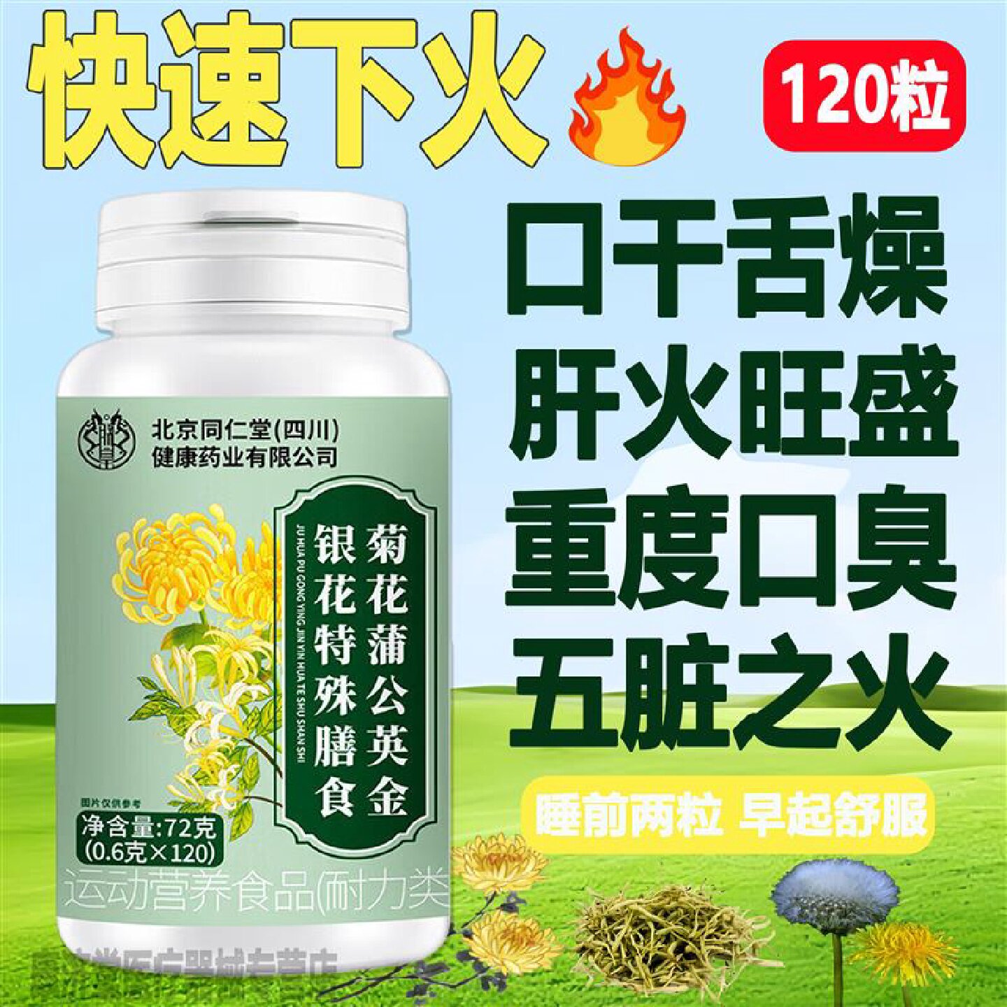 同仁堂菊花蒲公英金银花官方旗舰店口苦口臭咽喉疼痛便携清热旗舰