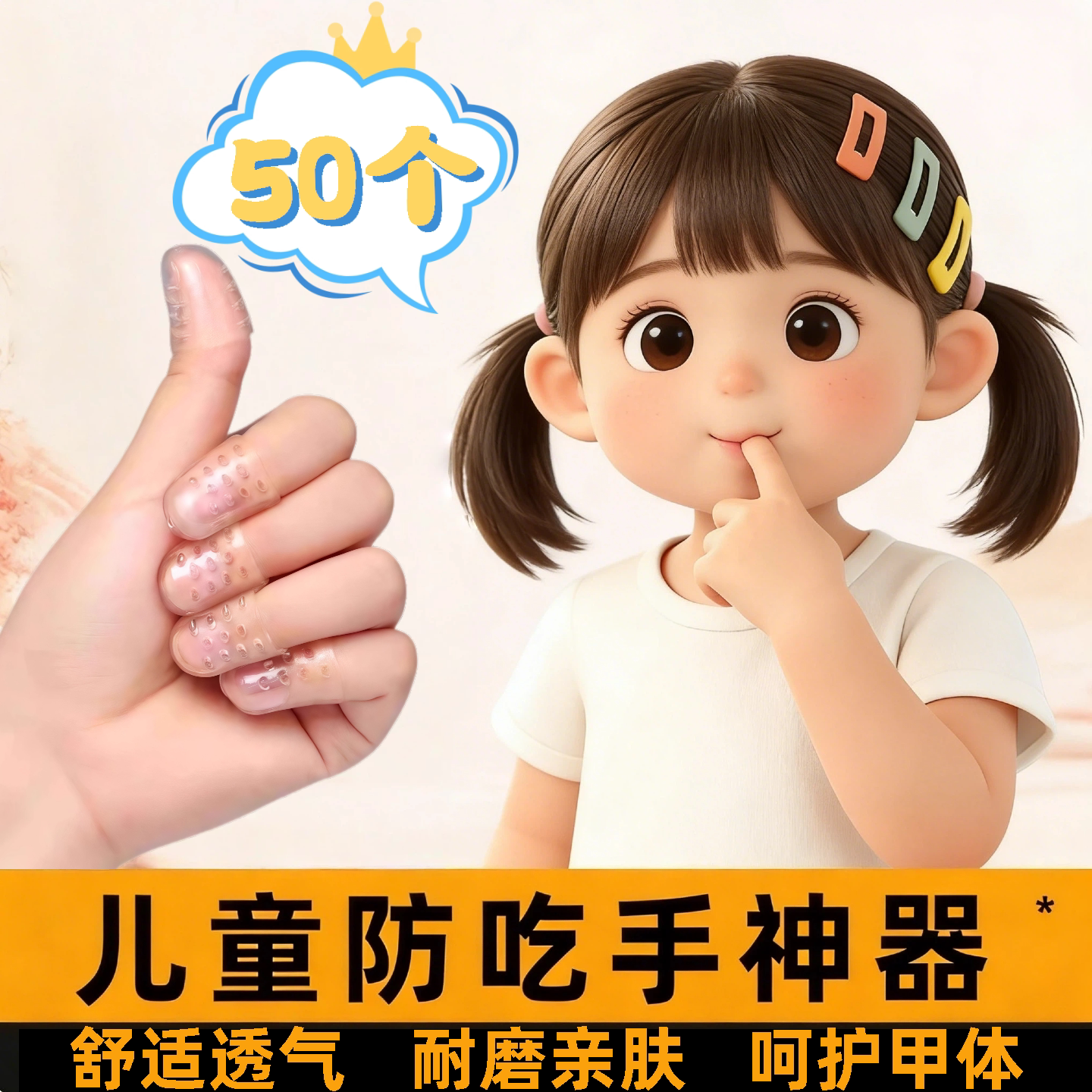 青少年防咬手指甲套戒吃手指纠正器硅胶透气防抠防手指受伤神器旗