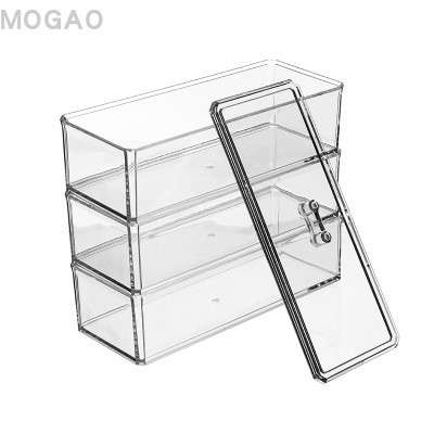 三层透明长方形收纳美妆笔盒/珠宝饰品盒/糖果收纳盒/化妆棉盒