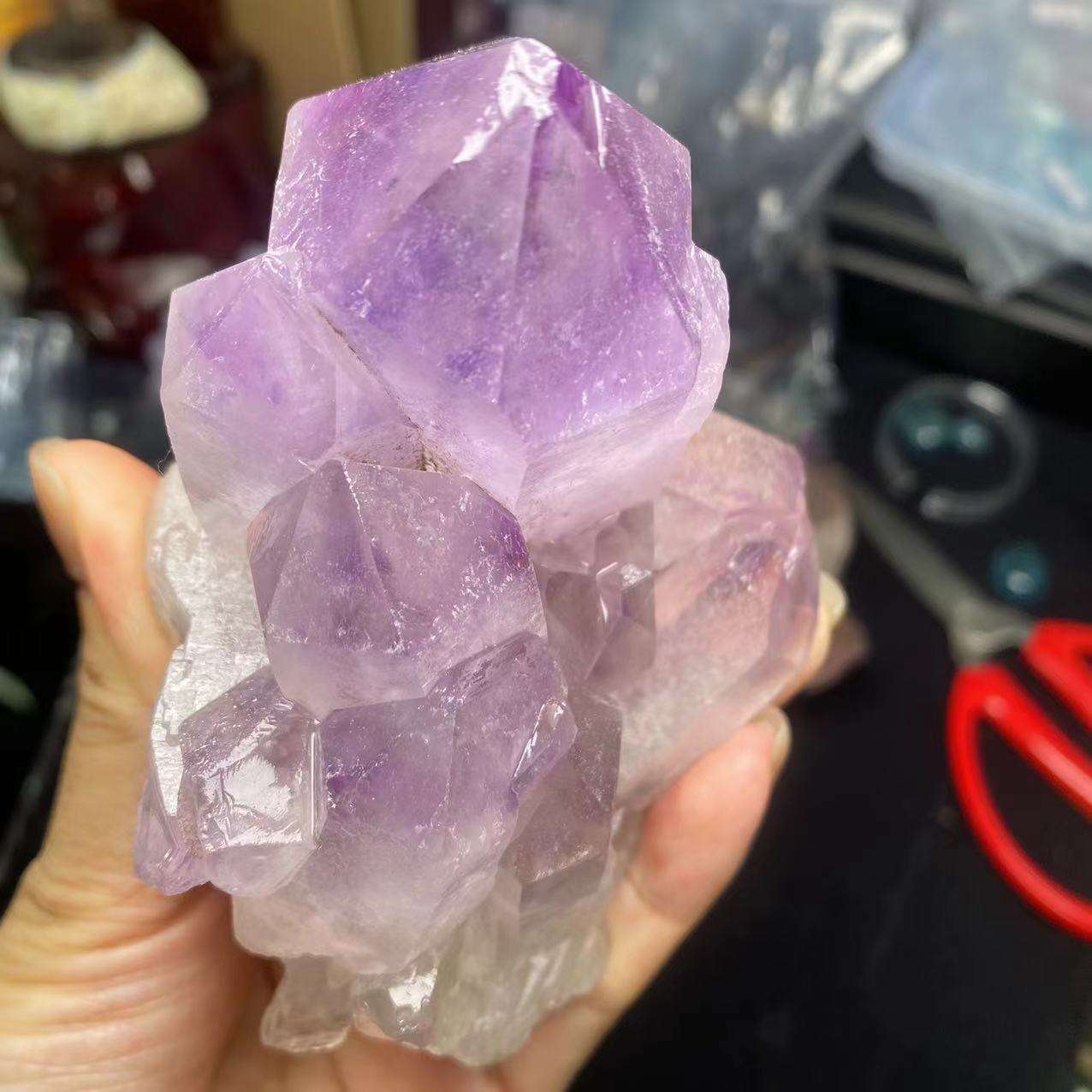 天然水晶紫水晶柱紫水晶原石摆件