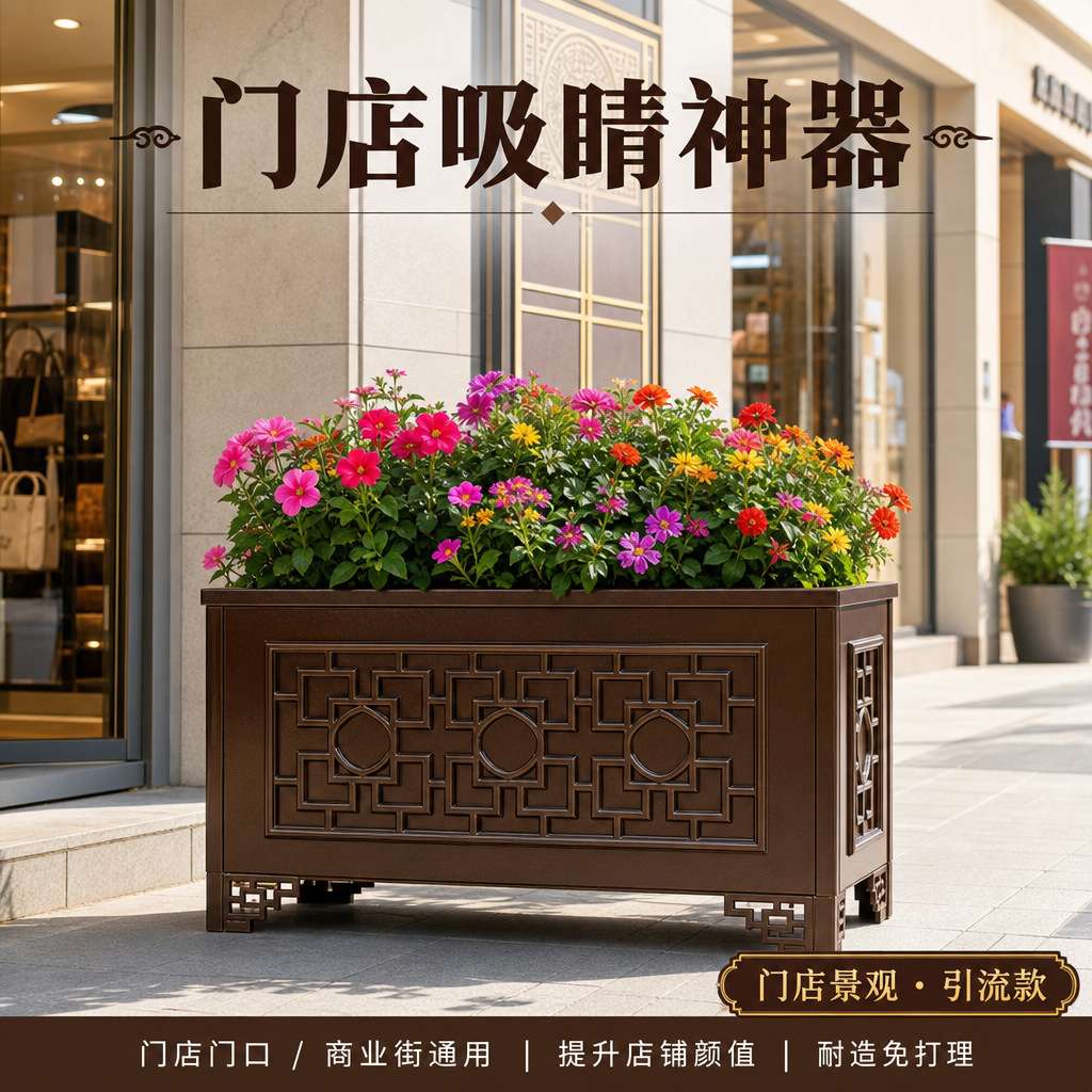 户外花箱室内商业街咖啡馆铁艺花盆长方形花盆隔断围栏花坛花槽