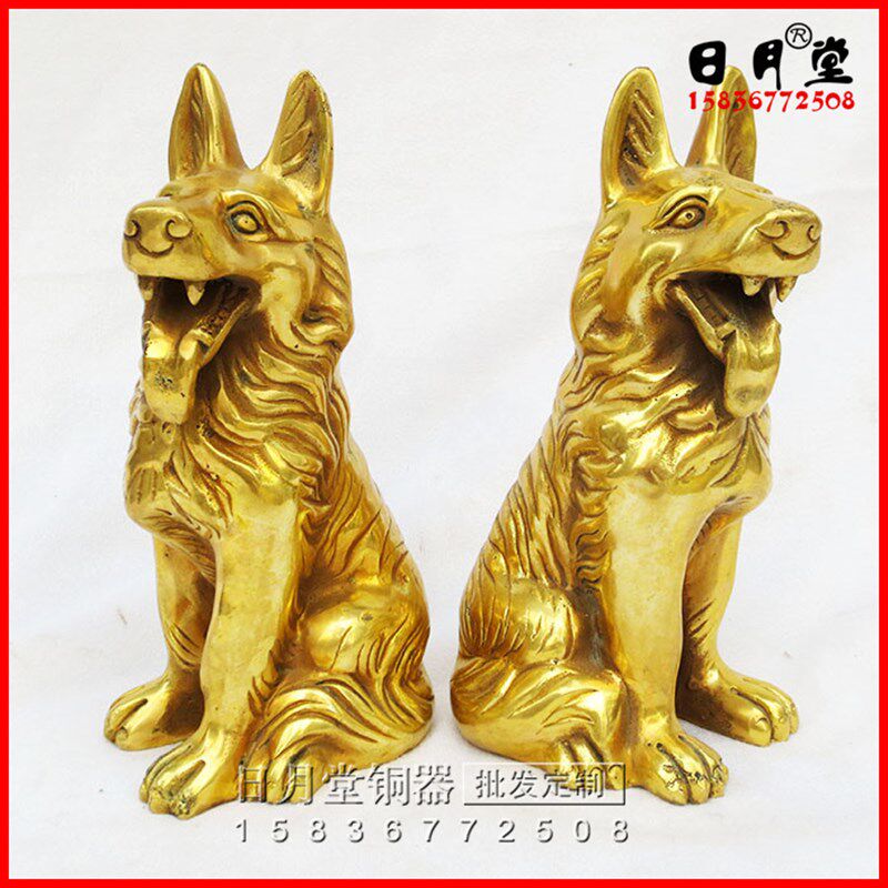 纯铜狼狗一对大号生肖狗犬招财坐狗家居客厅中式桌面摆件