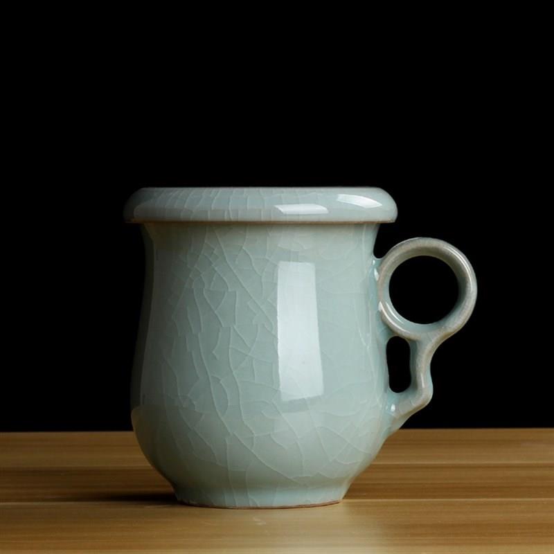 青瓷茶杯带内胆过滤杯陶瓷冰裂同心杯茶水分离带茶漏中国风办公杯