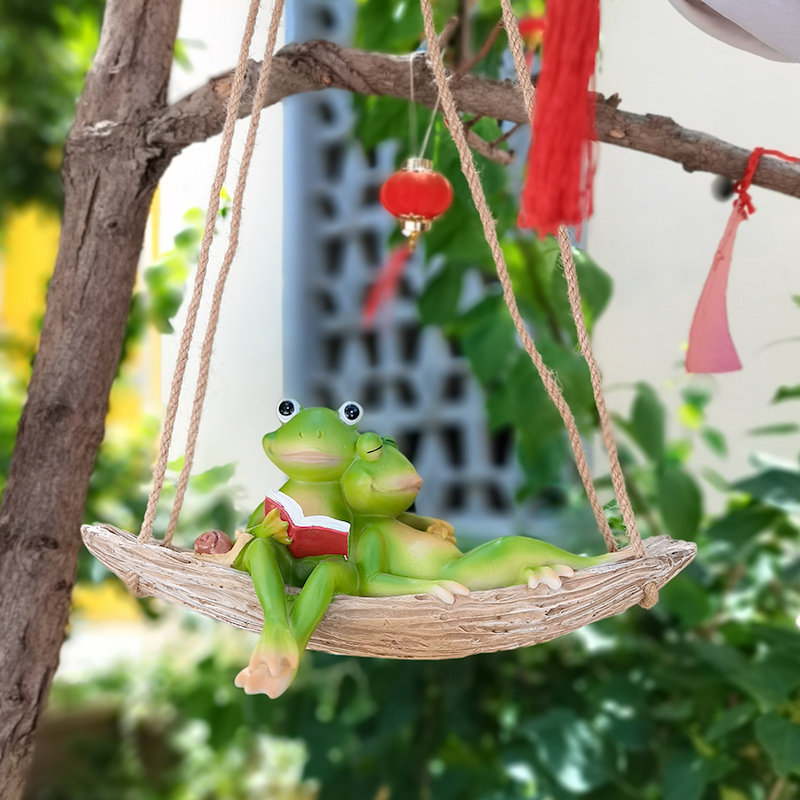 青蛙荡秋千创意摆件庭院户外花园阳台树上装饰小摆件挂件可爱卡通