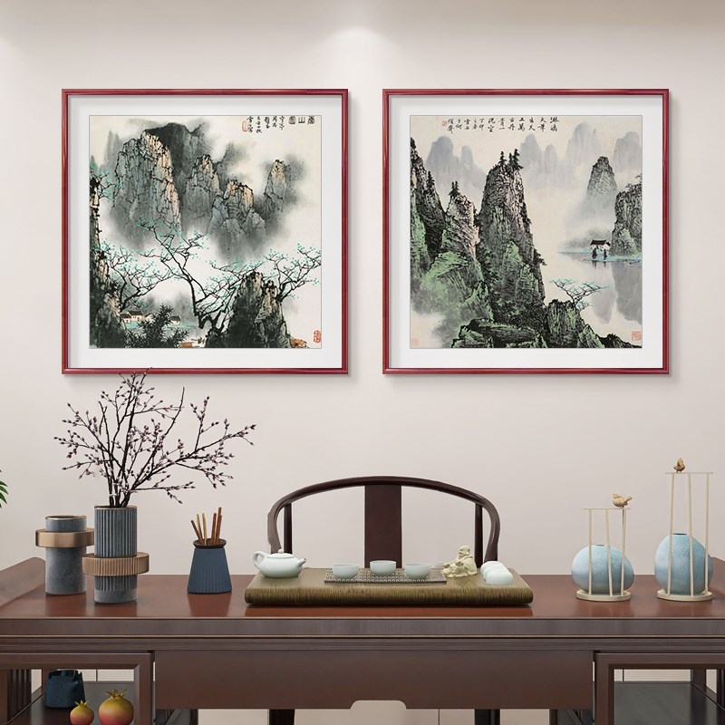 白雪石山水画玄关装饰画斗方国画水墨画小幅餐厅挂画客厅书房壁画