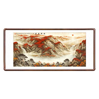 鸿运当头国画山水画客厅招财字画千峰竞秀水墨画办公室聚宝盆挂画