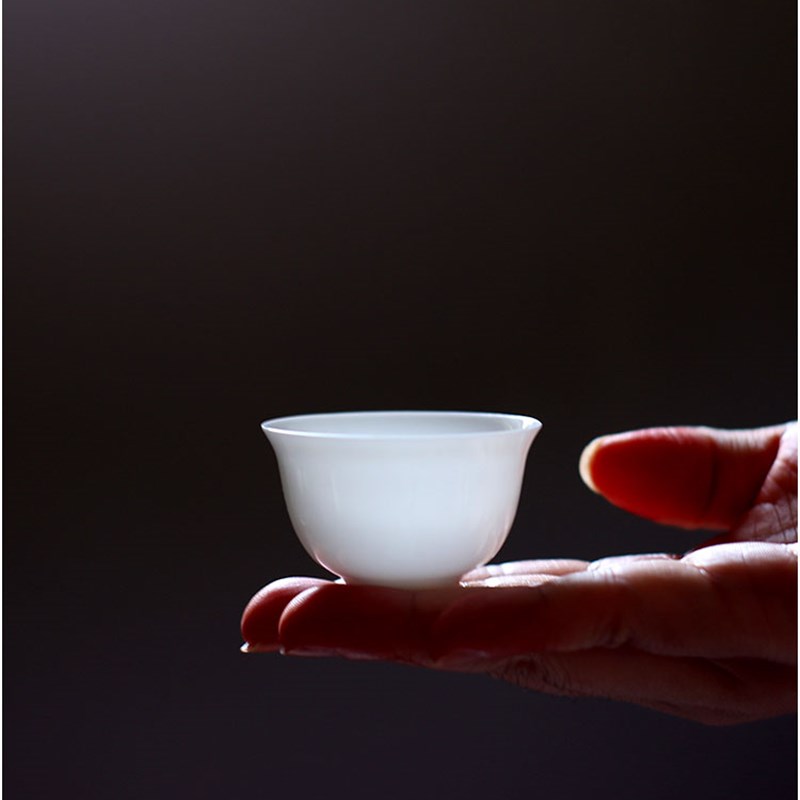 见山阁正宗骨瓷小茶杯品茗杯特薄胎白玉令单个白瓷潮州工夫茶具