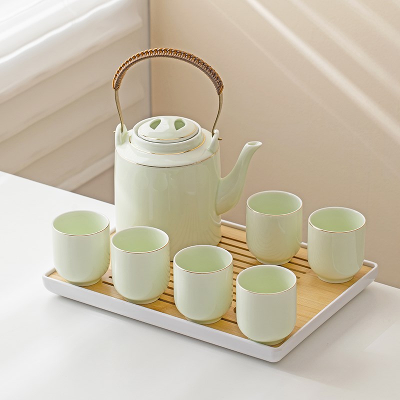 小清新功夫茶具套装家用大容量青瓷提梁壶泡茶杯茶盘陶瓷托盘茶壶