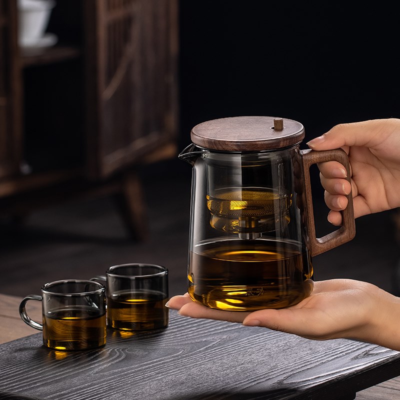飘逸杯泡茶壶家用胡桃木沏茶过滤内胆茶水分离全玻璃冲茶器泡茶杯