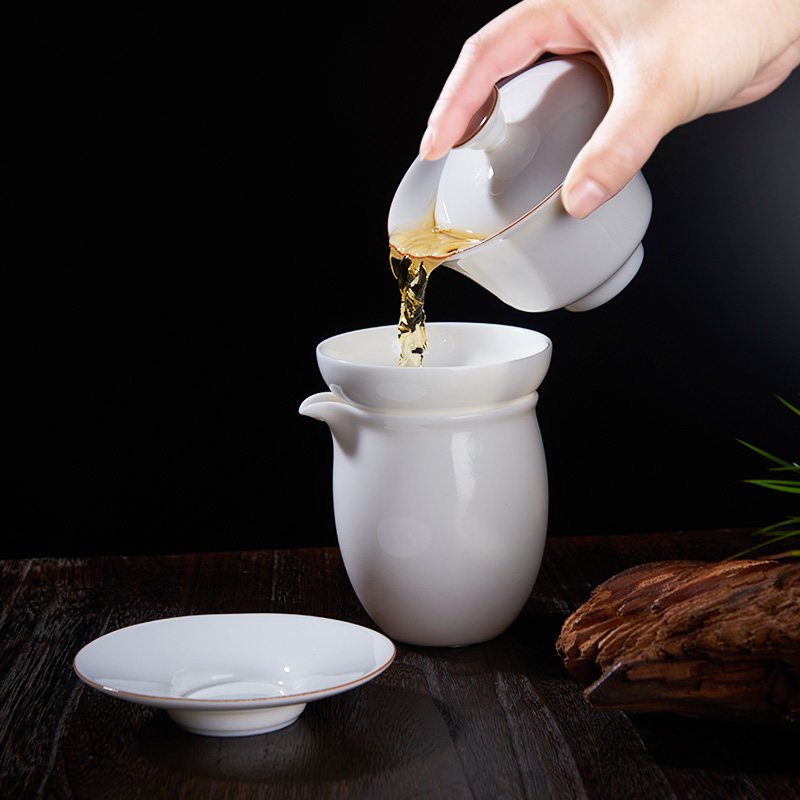 汉唐白瓷三才盖碗带盖陶瓷家用单个高档功夫茶具茶碗大号泡茶碗