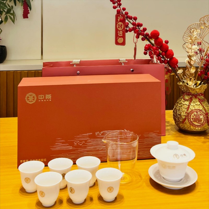中茶茶客茶乌龙茶具套组八件套高白瓷功夫茶具玻璃茶海礼盒装