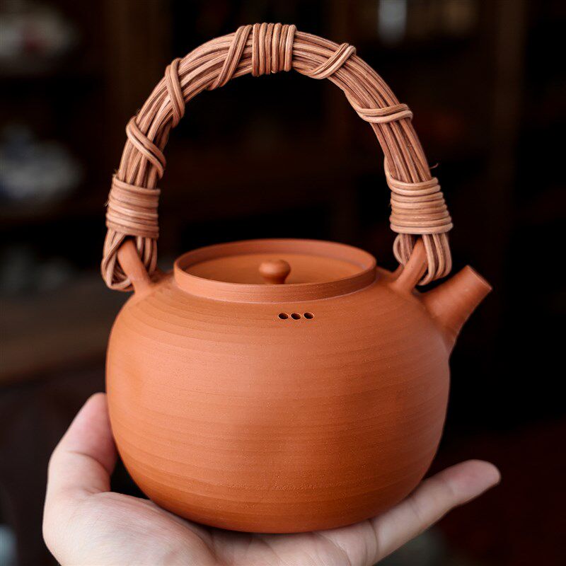 梓训全手工红泥砂铫 烧水煮茶壶 潮州工夫茶炉火炭炉碳炉藤提梁壶