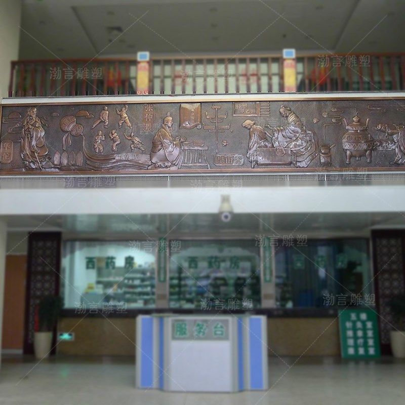 锻铜中医文化人物浮雕定制四大名医黄紫铜板壁画中医院背景墙摆件