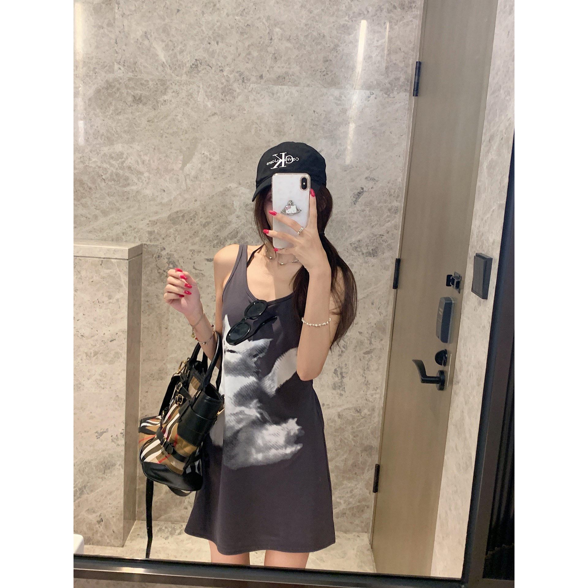 辣妹复古印花吊带连衣裙