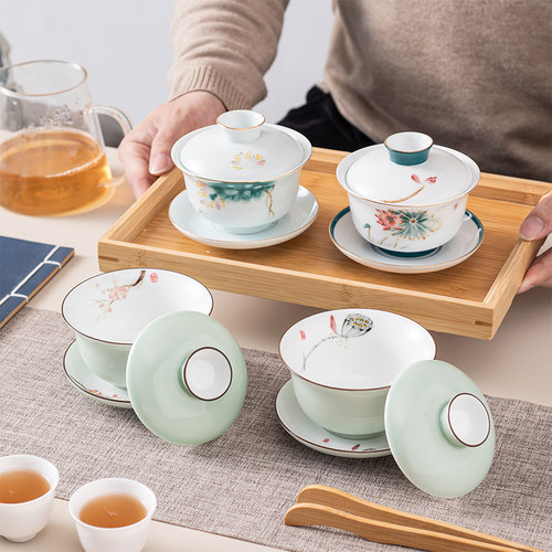 潮汕三才盖碗茶杯大中号