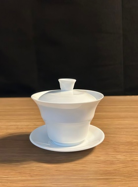 白色陶瓷盖碗茶具套装简约百搭功夫茶具3件套