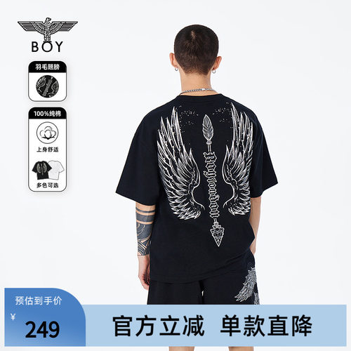 【神凰羽翼】BOYLONDON夏季T恤潮流羽毛翅膀时尚短袖上衣N01803