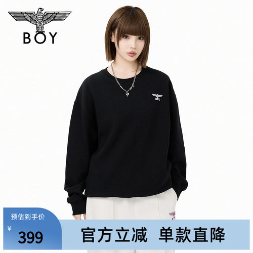 【隐序暗纹】BOYLONDON街头潮牌提花情侣款圆领套头卫衣N03065