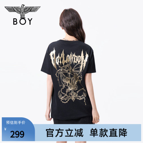 BOYLONDON夏季情侣款烫金飞翔老鹰时尚潮牌短袖T恤N01016