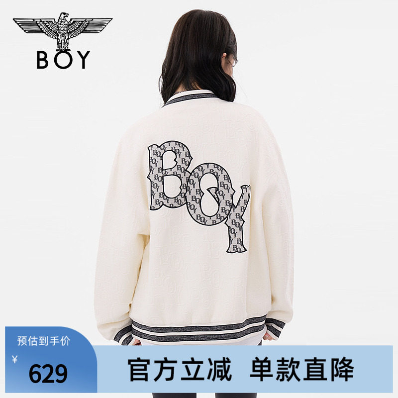 BOYLONDON秋季男女同款外套简约提花时尚棒球领潮牌夹克N12010