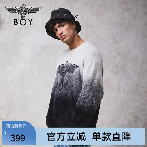 【冬日暖阳】BOYLONDON春季潮牌休闲套头黑白渐变针织毛衣N60034