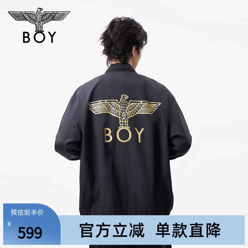 BOYLONDON男女同款棒球领夹克潮牌金色印花休闲潮牌外套N23026